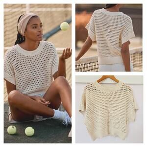 Varley Julianna Knit Short‎ Sleeve Sweater Cream Birch Size XL NWOT
